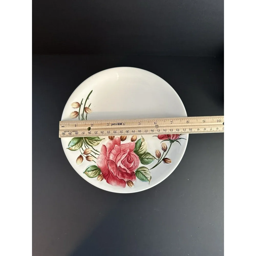 Vintage Americana By Lefton Pedestal Cake Plate Stand Pink Roses Cottagecore